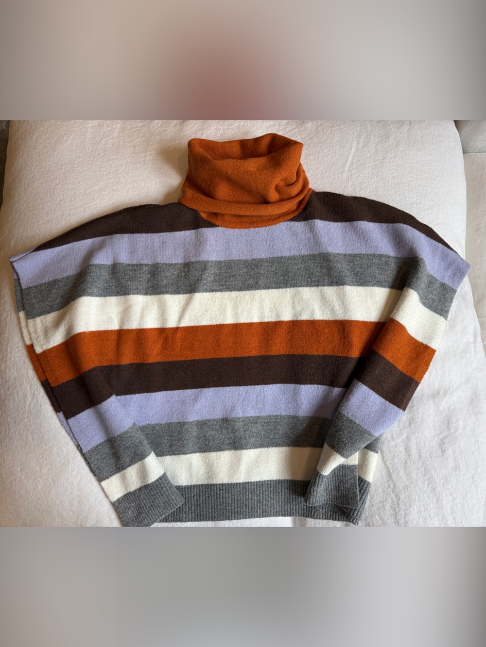 THML Striped Turtleneck Shawl in Rust, Lavender & Gray
